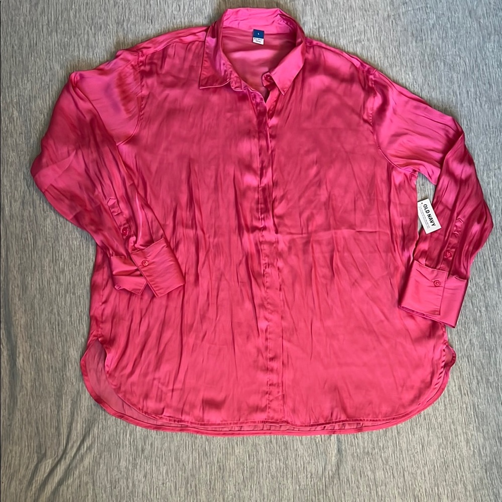 NWT Old Navy Pink Silky Casual Button Down Shirt